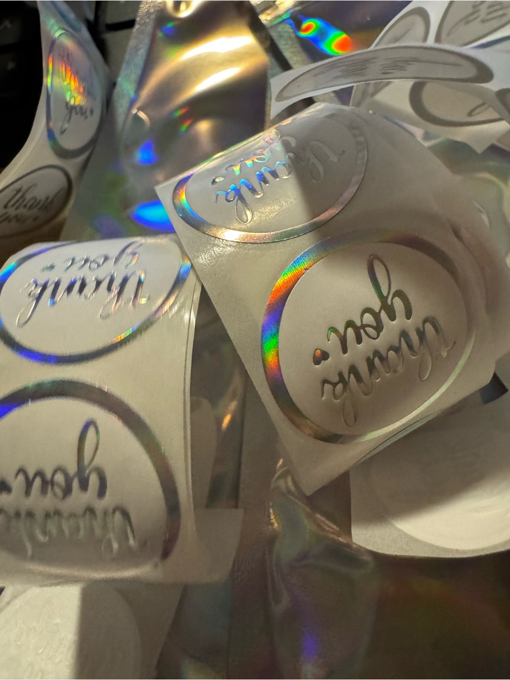 ★ 50 Silver Holographic Thank You Stickers Seals Happy Mail Packaging